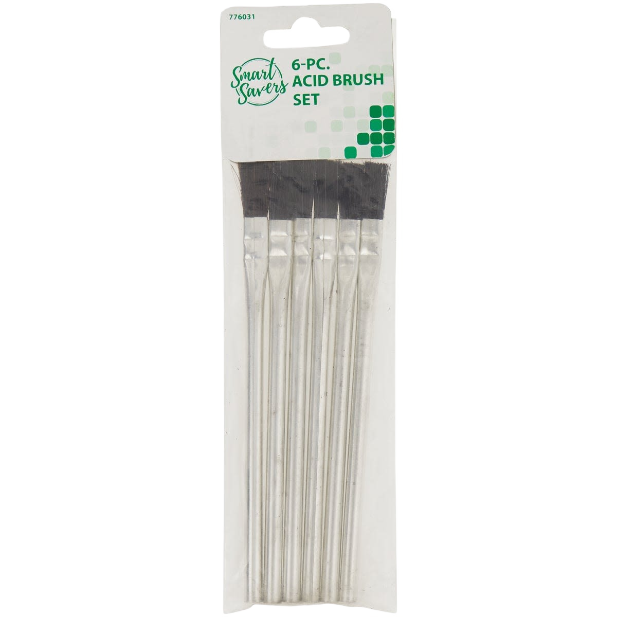 Set of six acid brushes with metal handles for precise application in home improvement and cleaning tasks