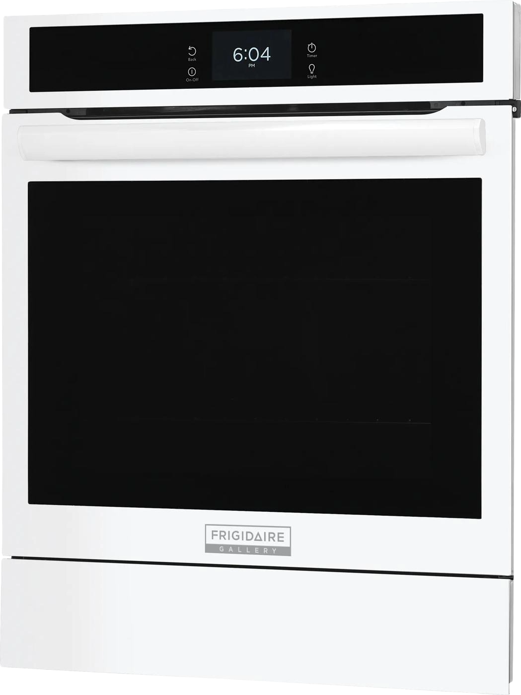 White electric wall oven with digital touchscreen display and sleek handle, part of Single Wall Ovens, Kitchen & Kitchenware, Appliances collections.