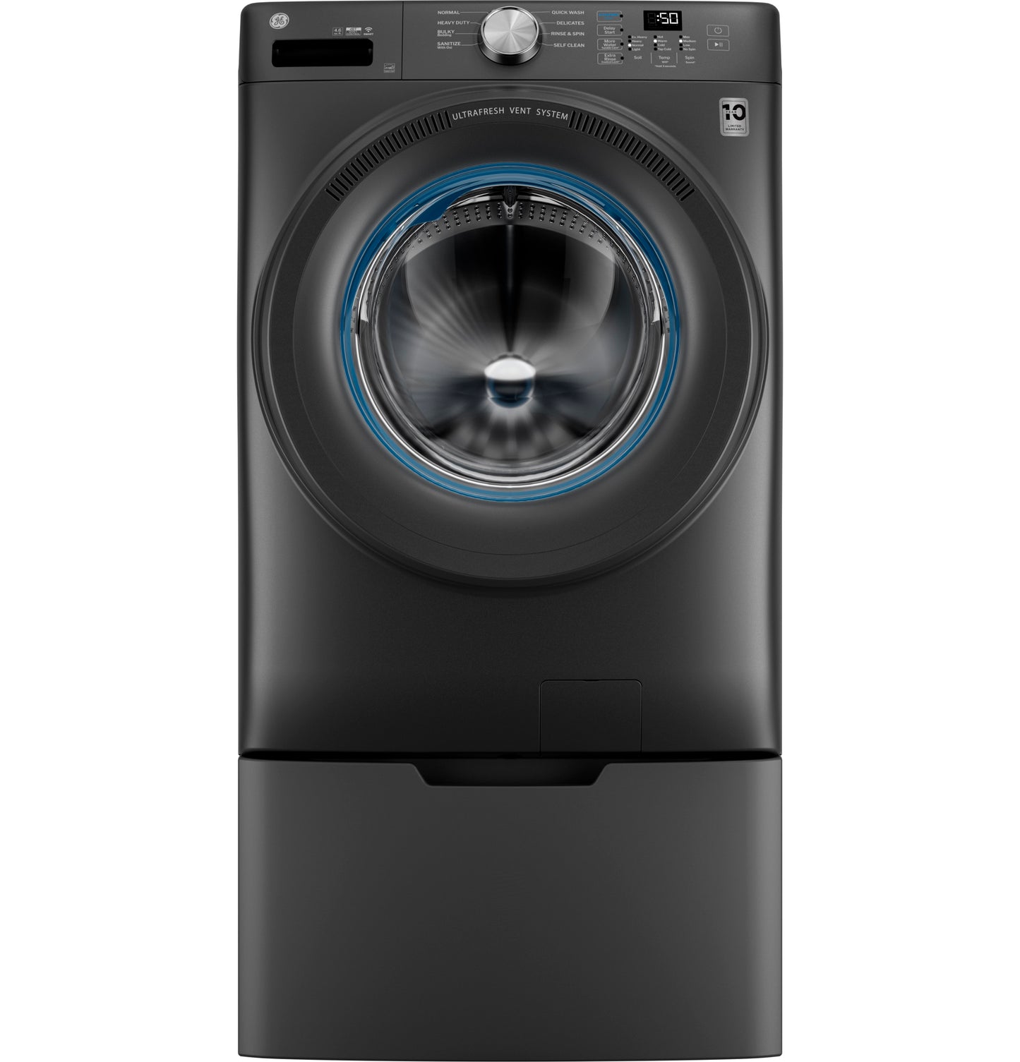 Sleek dark gray front load washer with UltraFresh Vent System and digital controls from front load washers collection