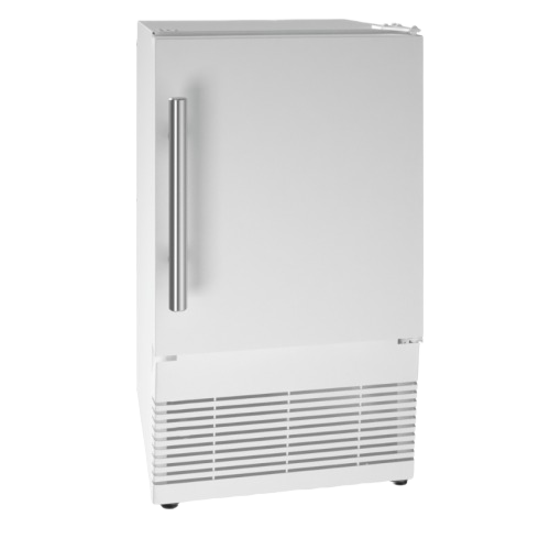 Compact white ice maker featuring a metal handle, ideal for kitchenware and appliance collections including freezers and refrigerators