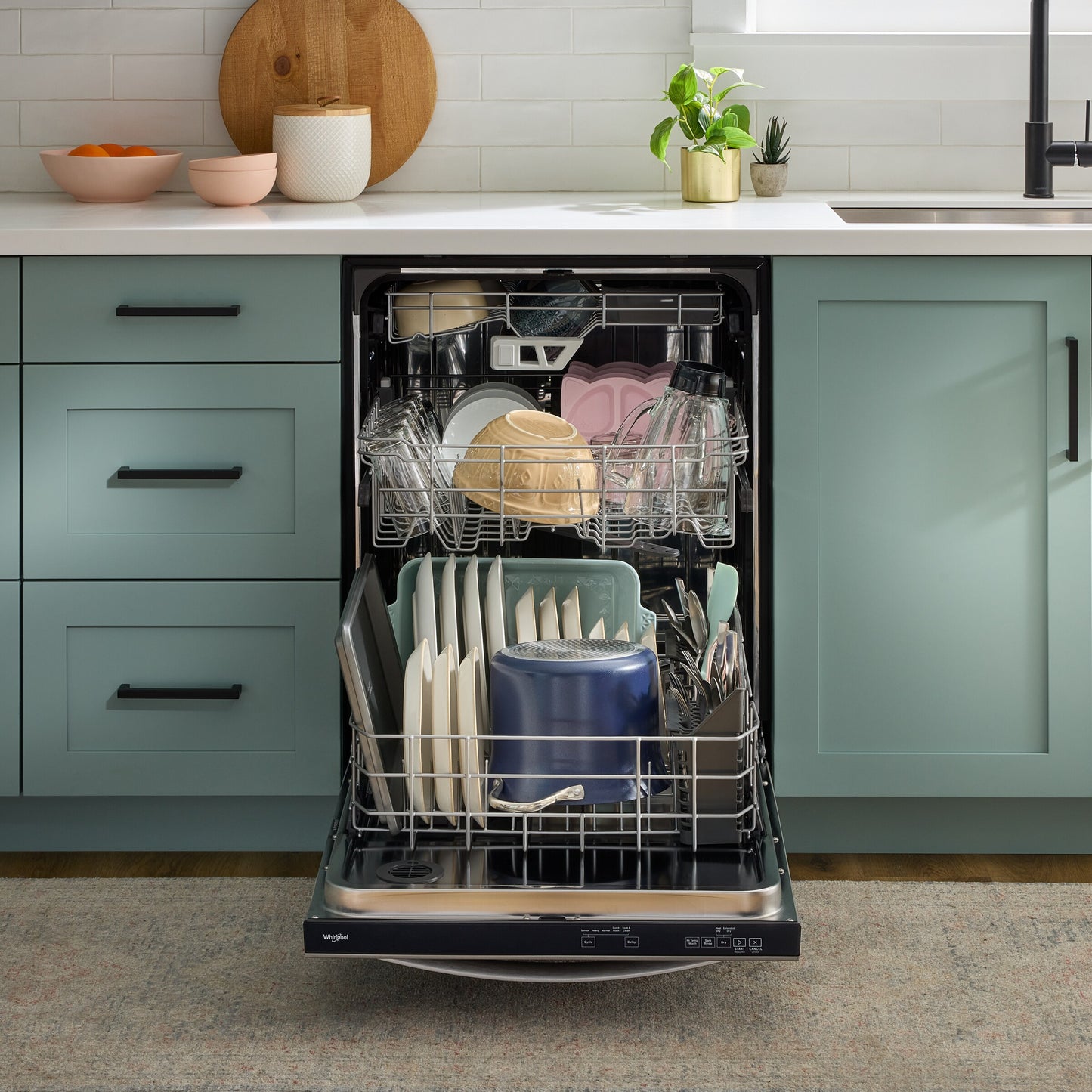 Eco Series Quiet Dishwasher with a washing 3rd Rack & Water Repellent Silverware Basket