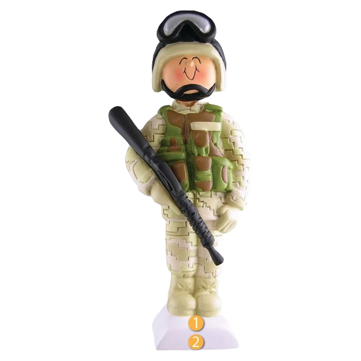 Personalized male figure in tan army fatigues holding rifle for Christmas Ornaments & Tree Decorations under $50 collection