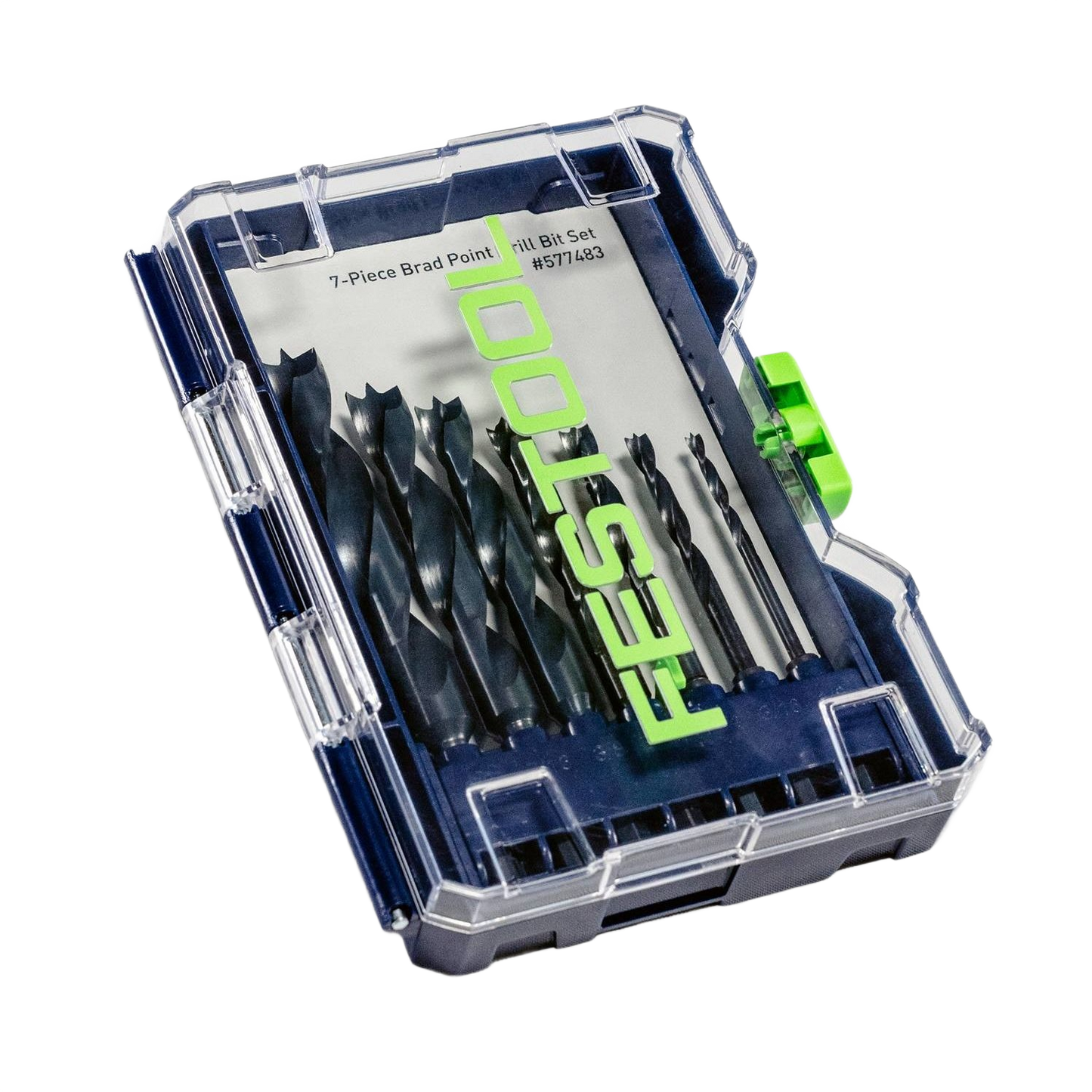 7-piece brad point drill bit set in clear blue case for Festool drill accessories and power tool collections