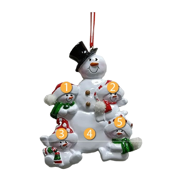 Personalized snowman family of four ornament with festive scarves and hats for Christmas tree decoration under $50 collections
