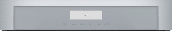Stainless steel oven control panel with digital display and touch buttons for Thermador kitchen appliances and home improvement