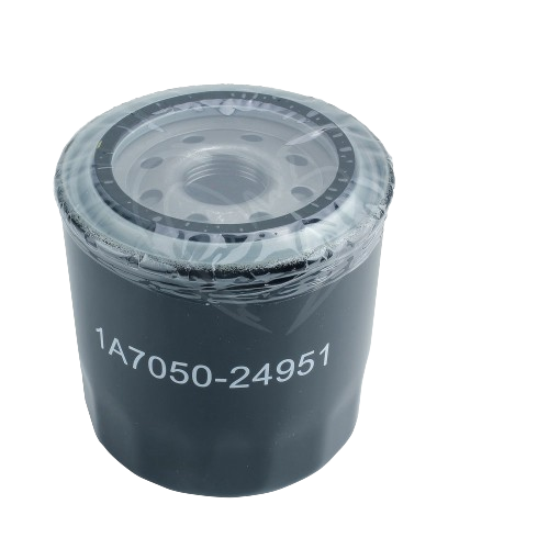 Black cylindrical hydraulic oil filter with protective clear plastic covering for machinery fluid maintenance and lubrication supplies