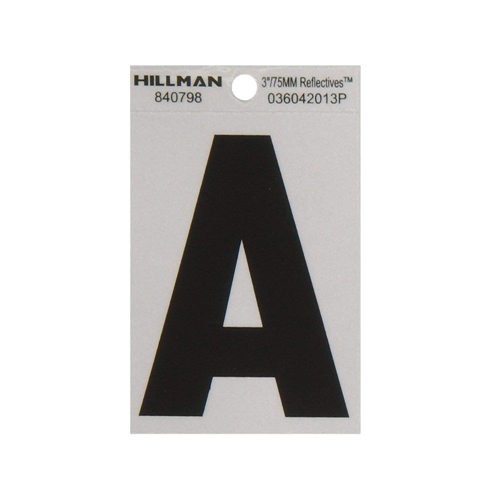 Hillman 3 in. Black & Silver Reflective Mylar Sticker Wide Style Letter A