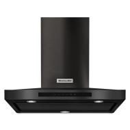 Black wall-mount canopy hood with three fan speeds and auto heat sensing in KitchenAid range hoods collection