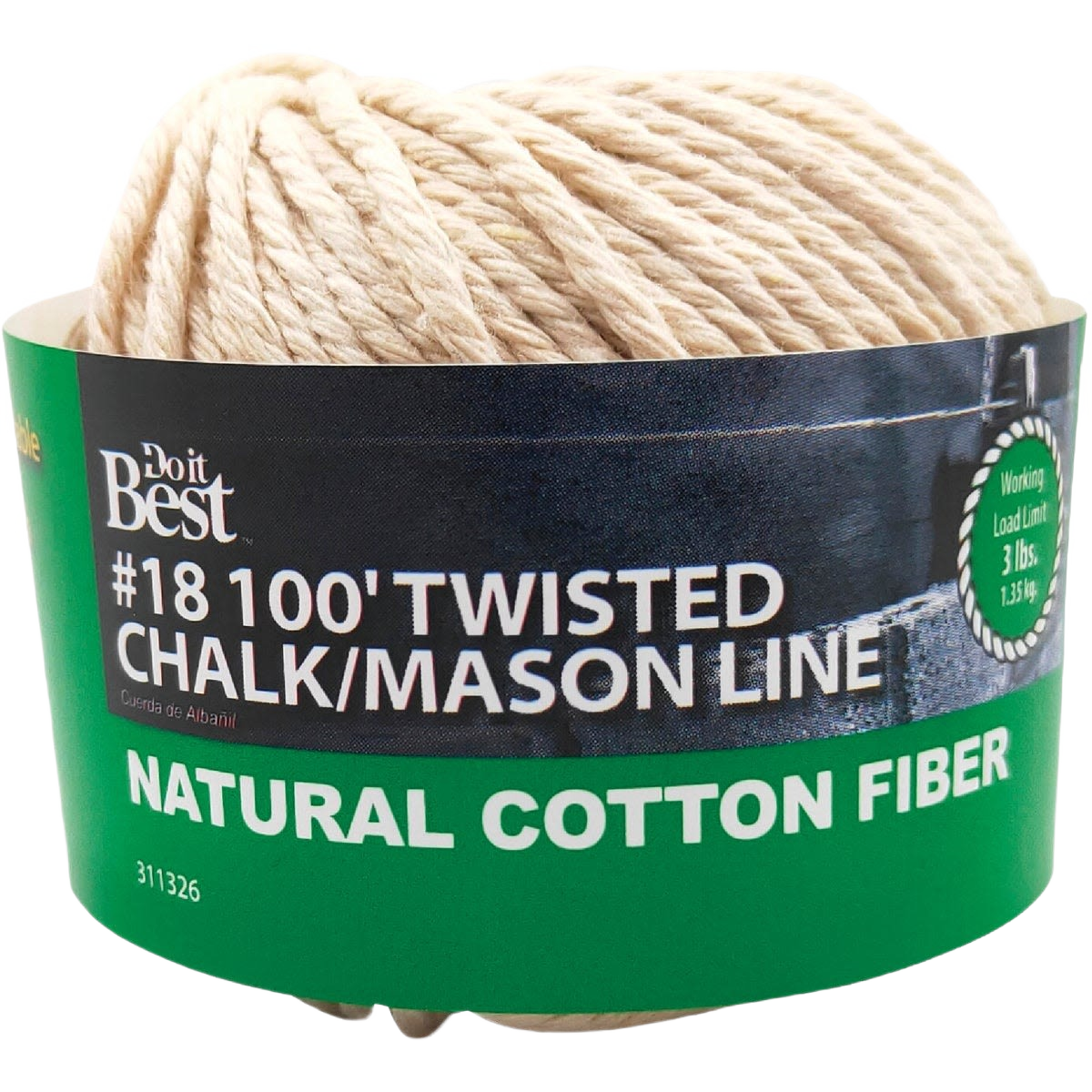 Natural twisted cotton chalk line rope for precise layout and marking in tools and home improvement projects