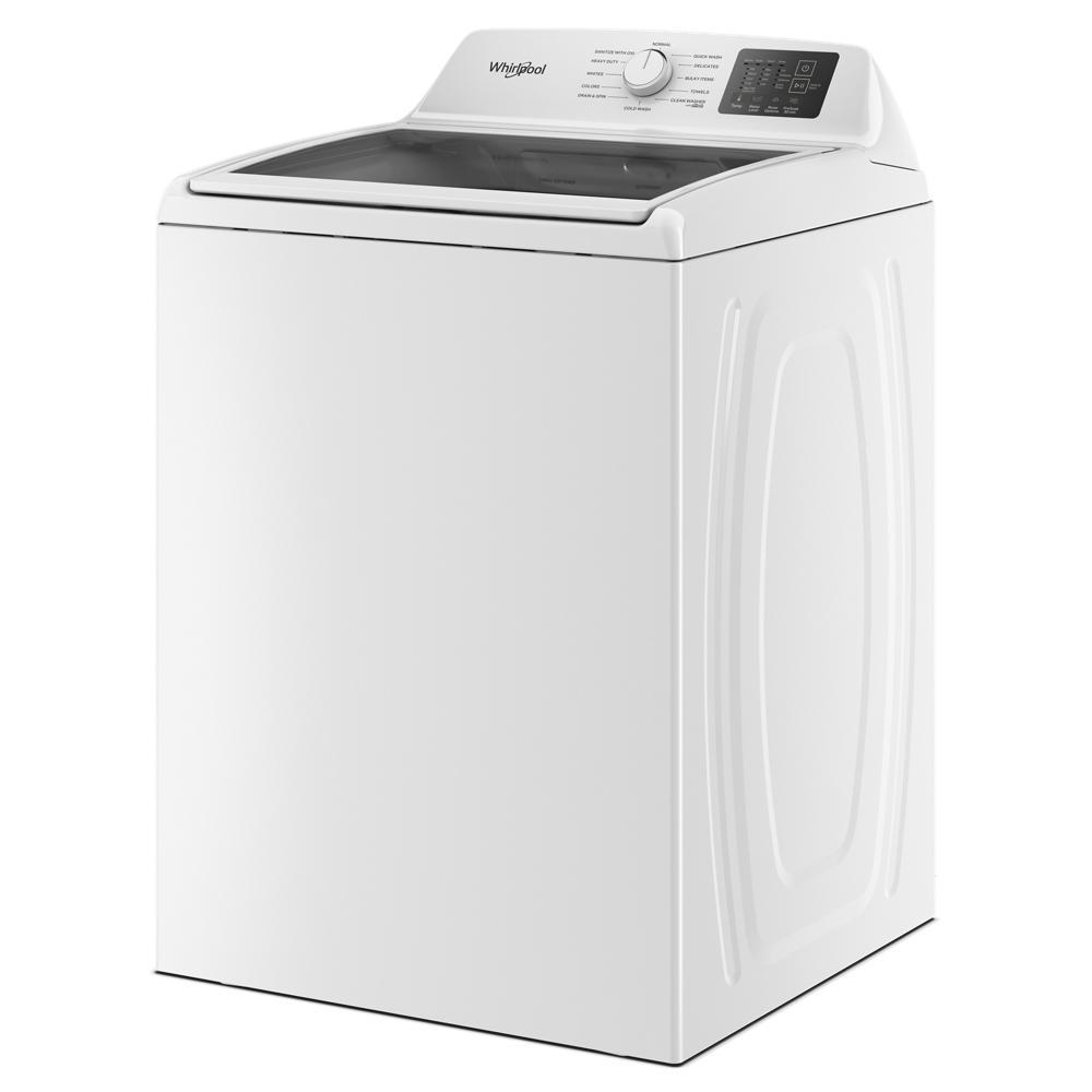 White top load washer with impeller, digital control dial, and soft close glass lid, part of Top Load Washers, Washers, Appliances, and Washers & Dryers collections.