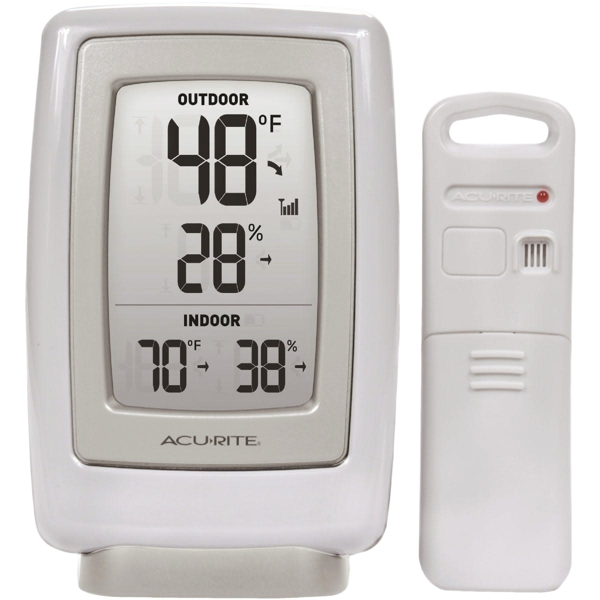 Wireless digital thermometer and humidity gauge with separate indoor and outdoor sensors for home monitoring and improvement tasks