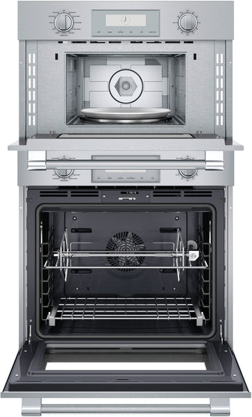 Stainless steel professional double wall oven with speed oven and rotisserie feature from Thermador collection