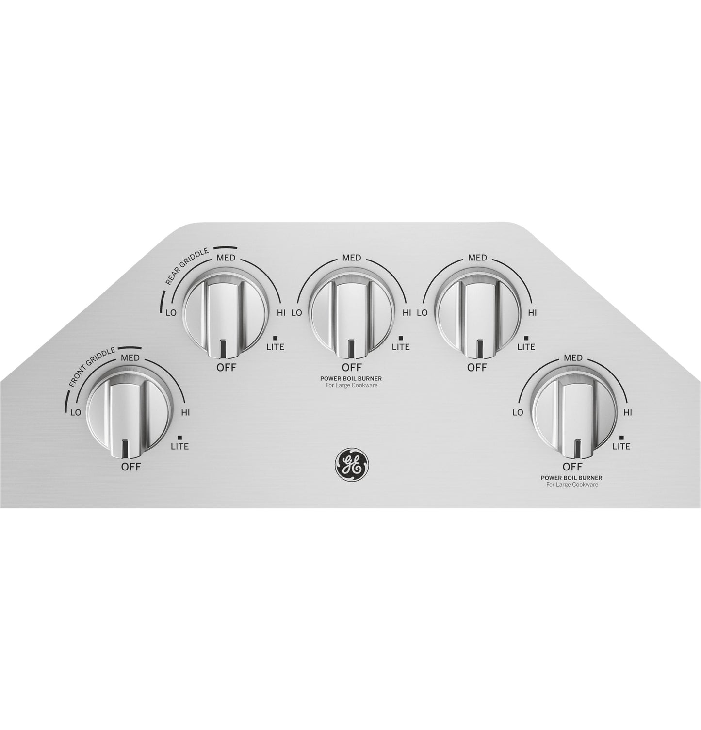 Stainless steel control panel with five burner knobs for gas cooktop from Kitchen & Kitchenware collection