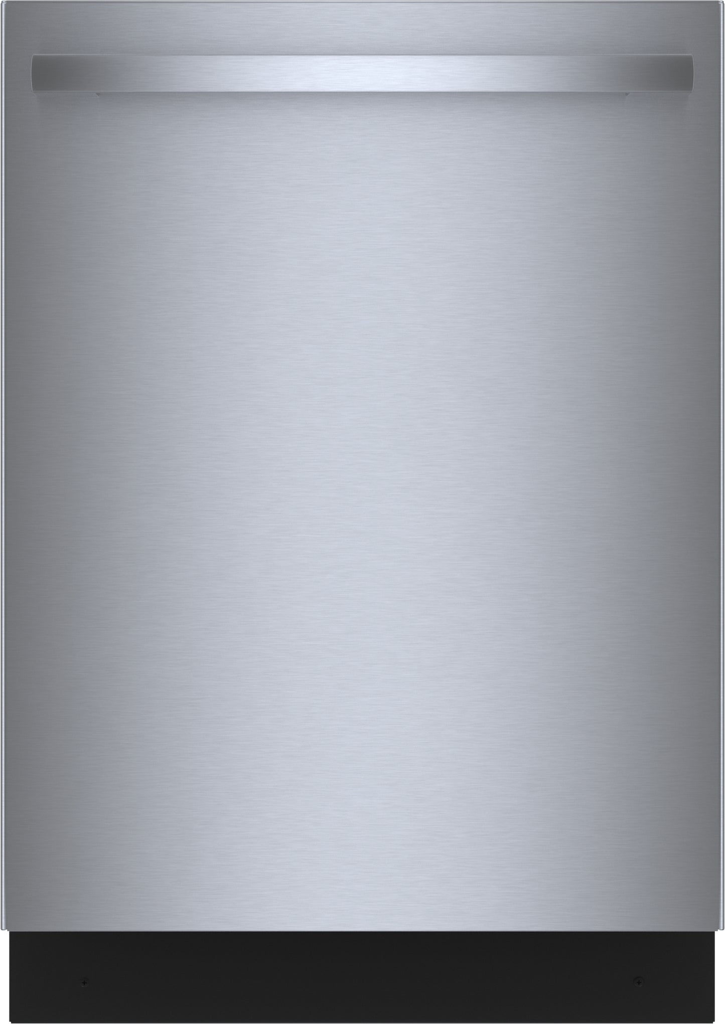 Front view of stainless steel dishwasher with anti-fingerprint finish from Bosch Appliances collection