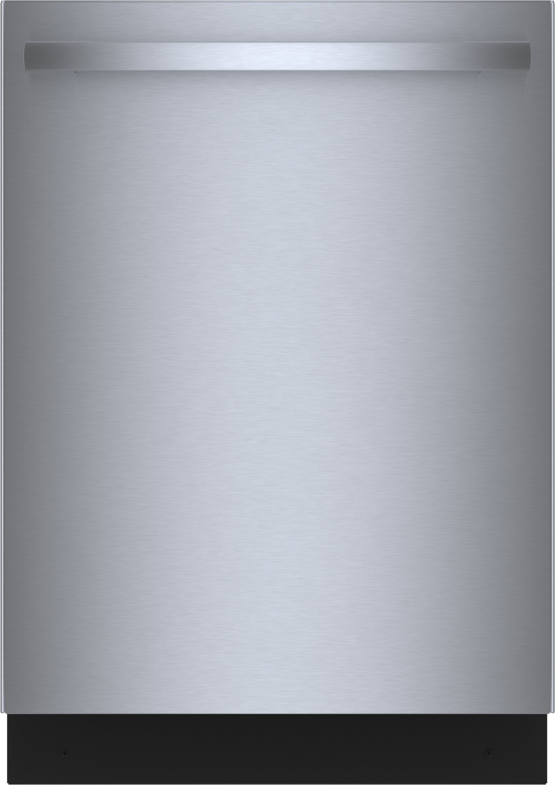 Front view of stainless steel dishwasher with anti-fingerprint finish from Bosch Appliances collection