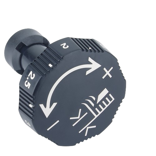 Black cutting height adjustment knob with numeric and arrow markings for John Deere parts and accessories collection