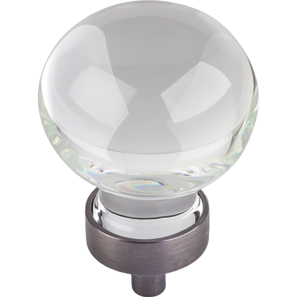 Clear glass sphere cabinet knob with brushed pewter base for home improvement projects and hardware installation