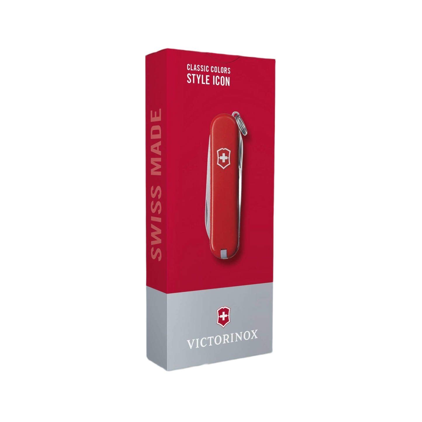 Red Swiss Army pocket knife with compact design displayed in branded packaging for tools and home improvement tasks