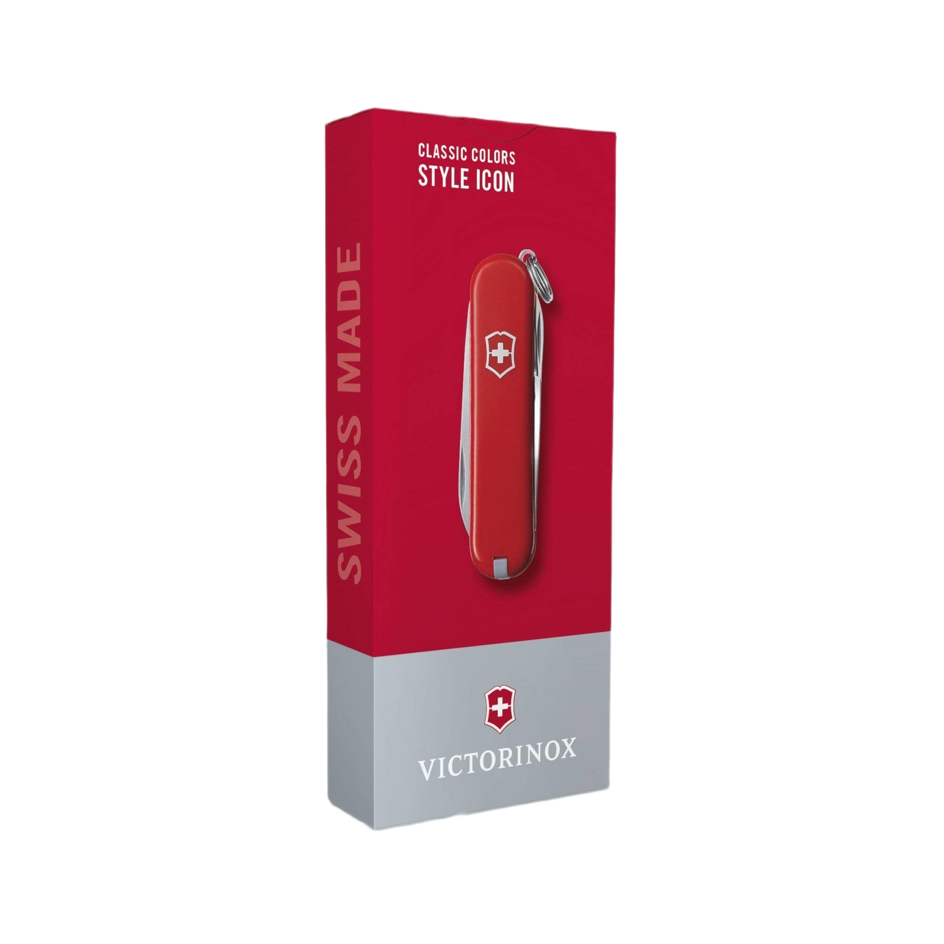 Red Swiss Army pocket knife with compact design displayed in branded packaging for tools and home improvement tasks