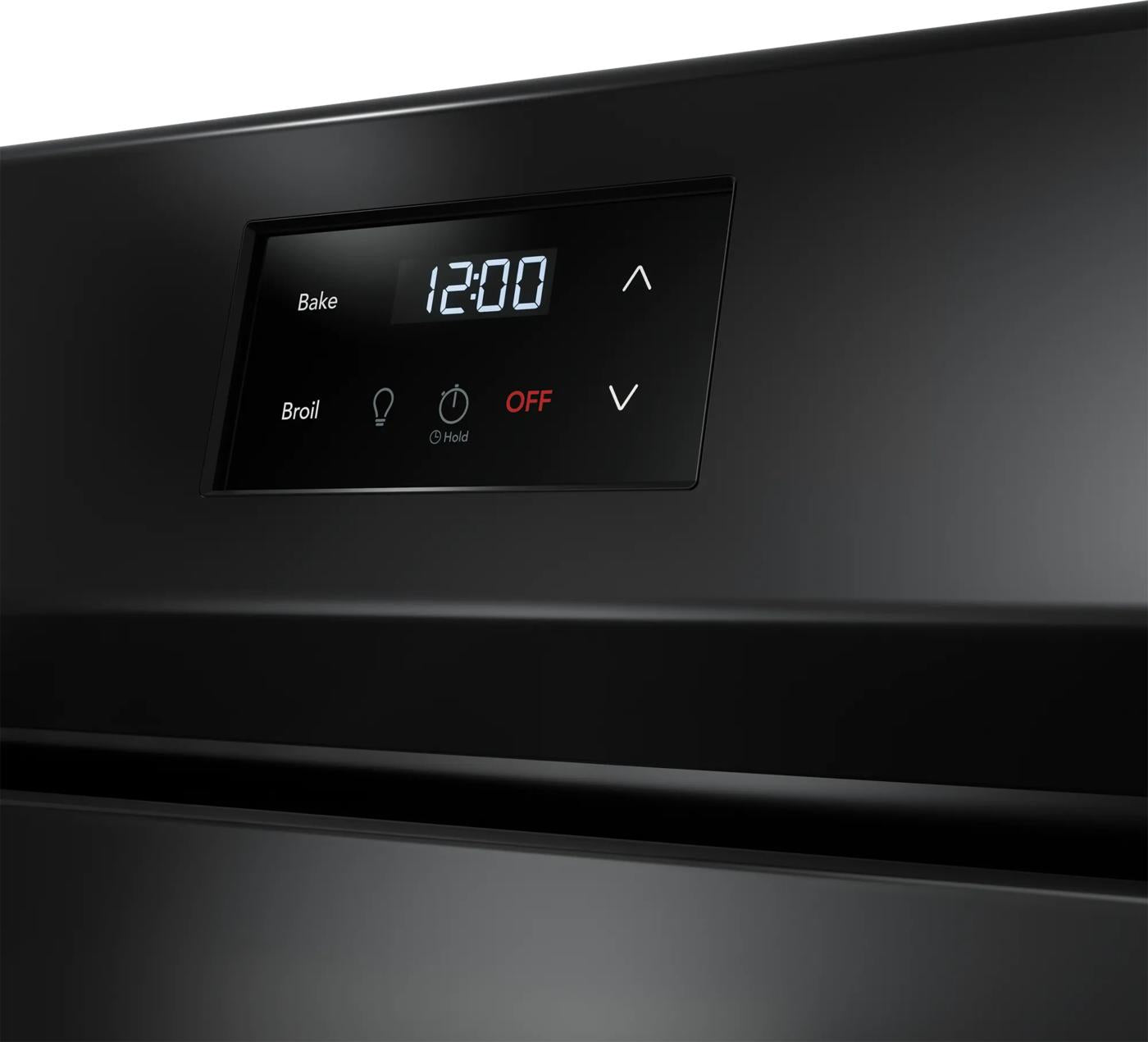 Close-up of electric range digital control panel showing bake and broil settings with timer display for kitchen appliances collections