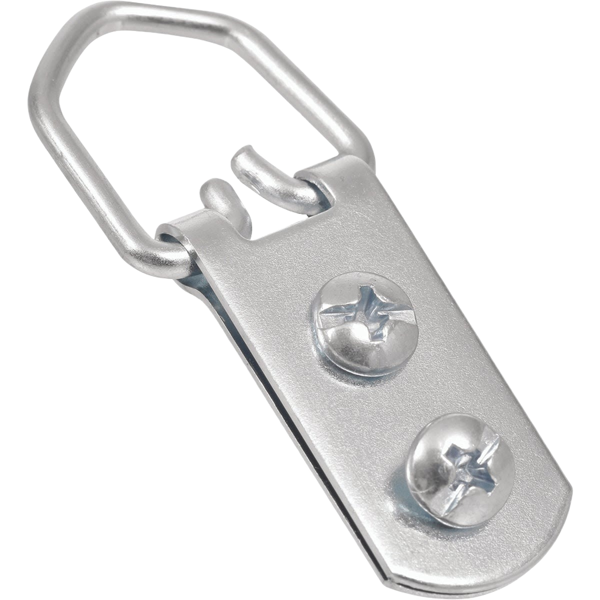 Silver metal wire D-ring hanger with two screws for securing wall mounts in hardware and fasteners collections