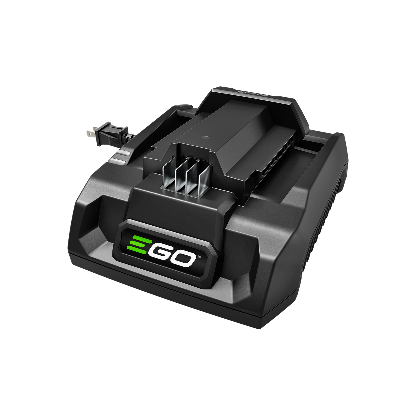 Black battery charger with green and white branding, designed for efficient power tool charging in home improvement use