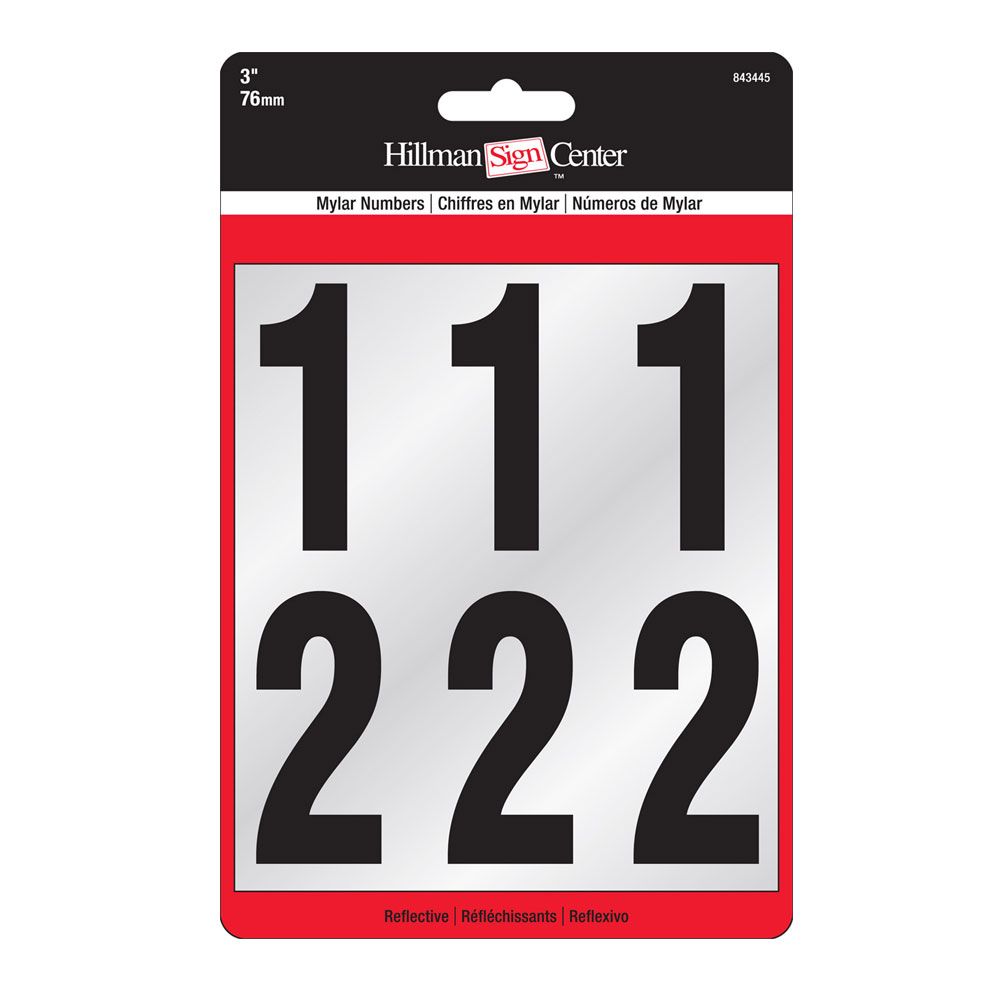 Reflective black block number set on silver Mylar backing for home improvement in Hardware and Hillman collections