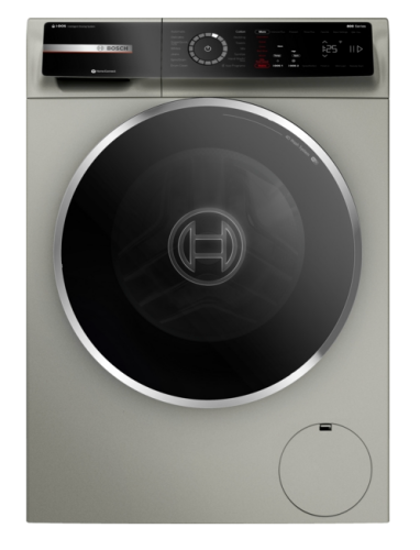 Compact front-load washer in pearl steel finish with digital control panel in Washers and Appliances collections