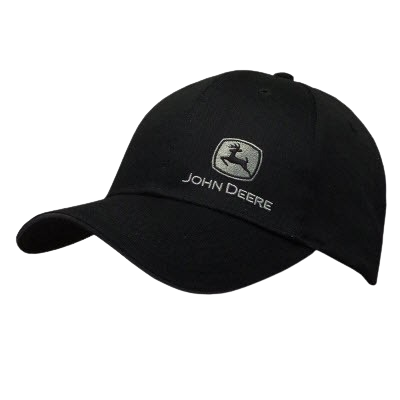 Men's black and silver John Deere cap with embroidered logo, part of John Deere Products under $50 collection