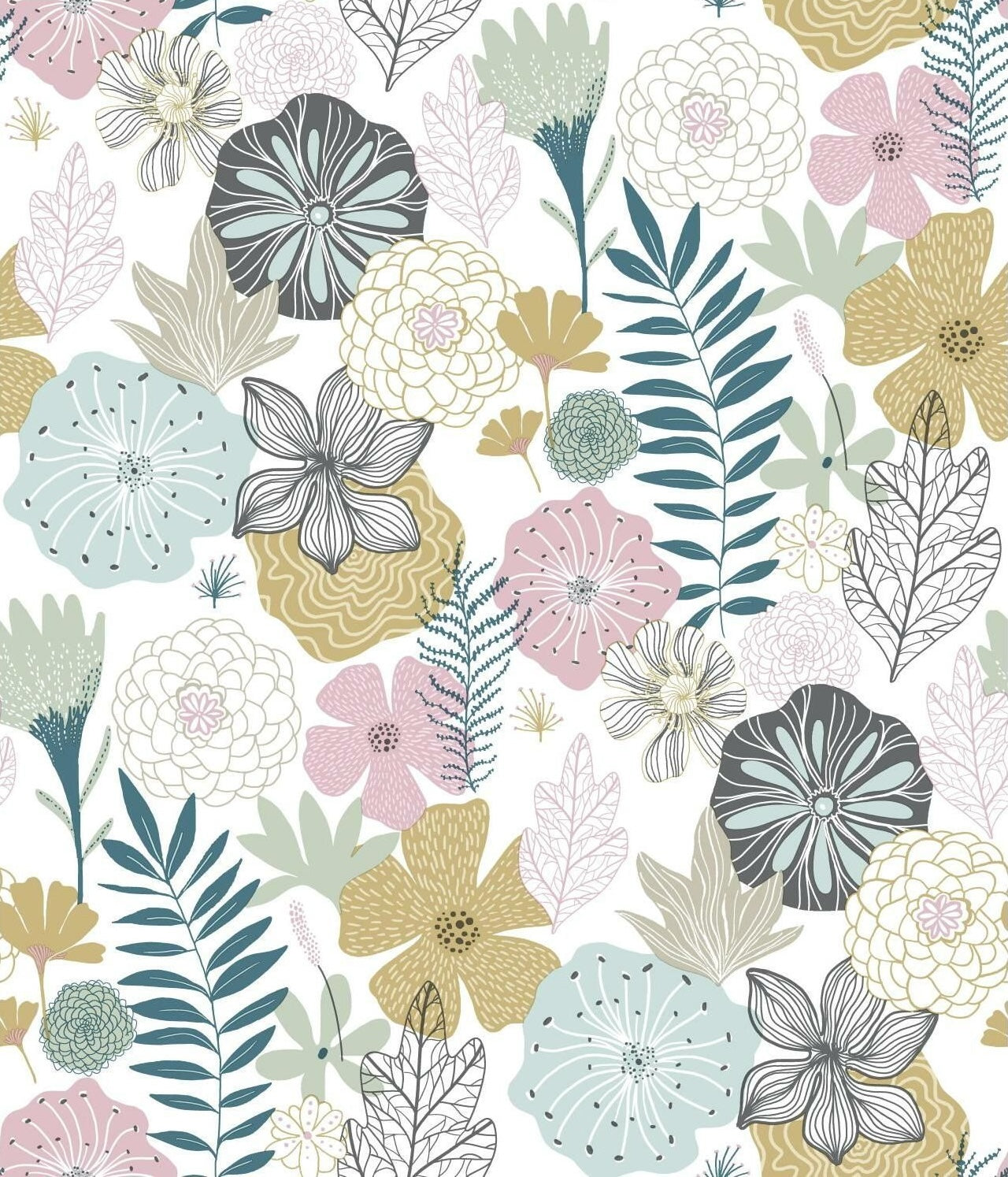 Peel and stick wallpaper with abstract pink, blue, and beige floral patterns for easy home improvement decor.