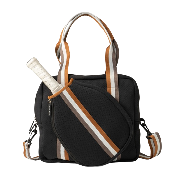 Black ventilated neoprene tote with striped handles and zippered racquet sleeve in Accessories and Bags & Wallets under $100 collection