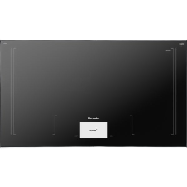 Dark gray 36-inch induction cooktop with Sapphire Glow LED surface and pot detection from Thermador collection