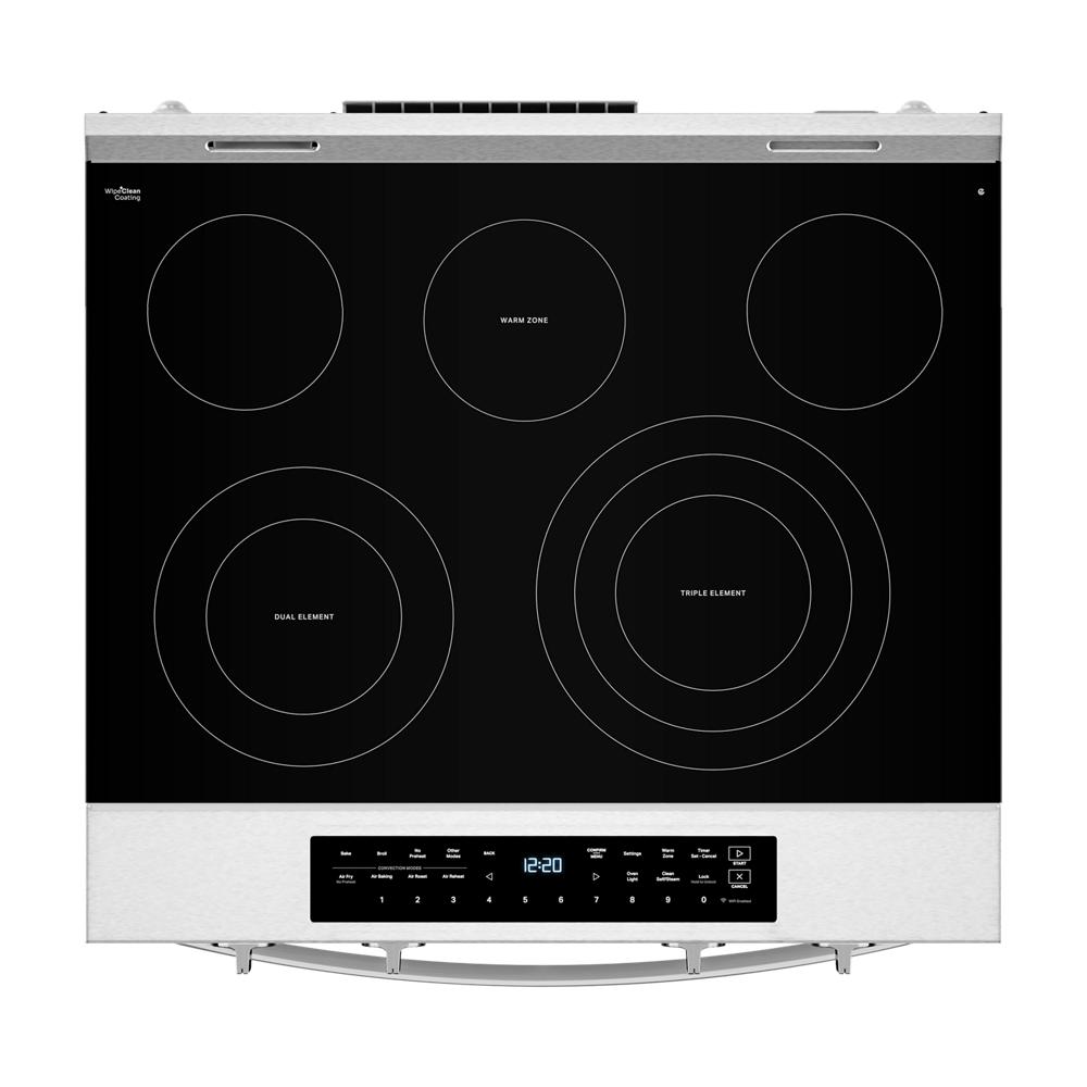 30-inch electric slide-in range with black glass ceramic cooktop and digital touch control panel in ranges collection