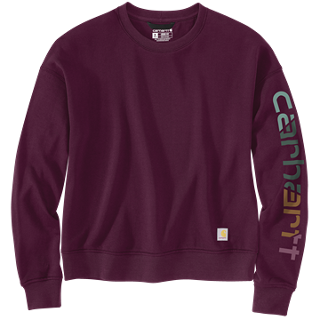 Women's long-sleeve eggplant sweatshirt with TENCEL fiber and graphic text on the sleeve for casual wear