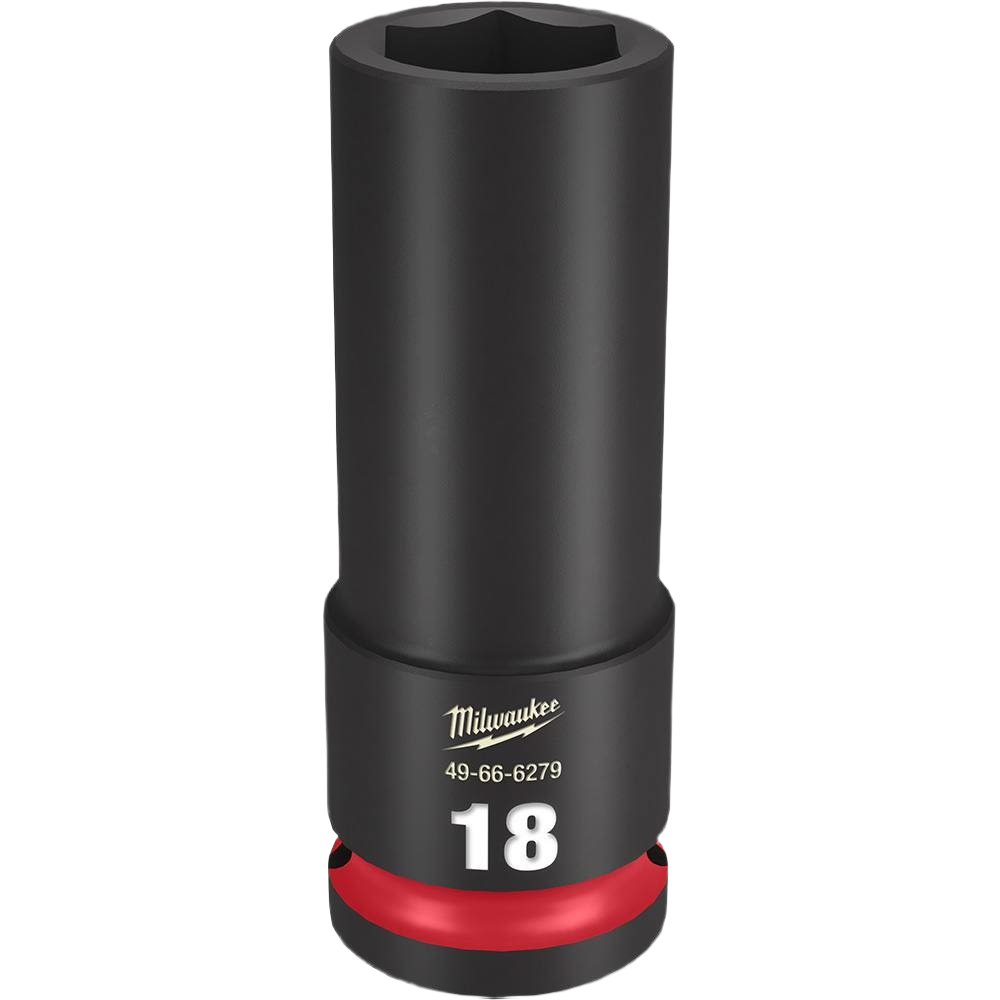 Deep 18-mm black forged steel impact socket with 6-point hex design for hand tools and woodworking applications