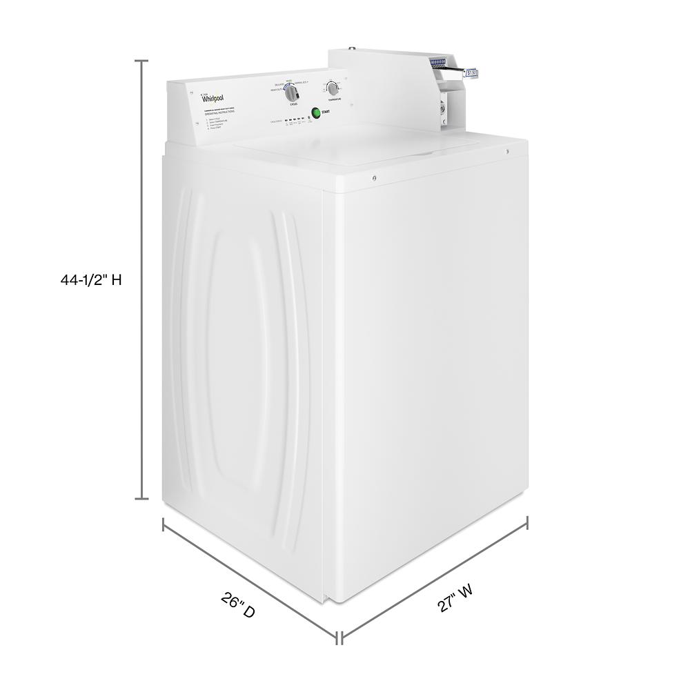 White commercial-grade top-load washer with coin slide control and durable half-horsepower motor from Washers & Dryers collection