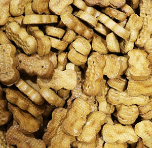 Close-up of peanut-shaped dog treats with textured surfaces for training and rewarding pets under $50 collection