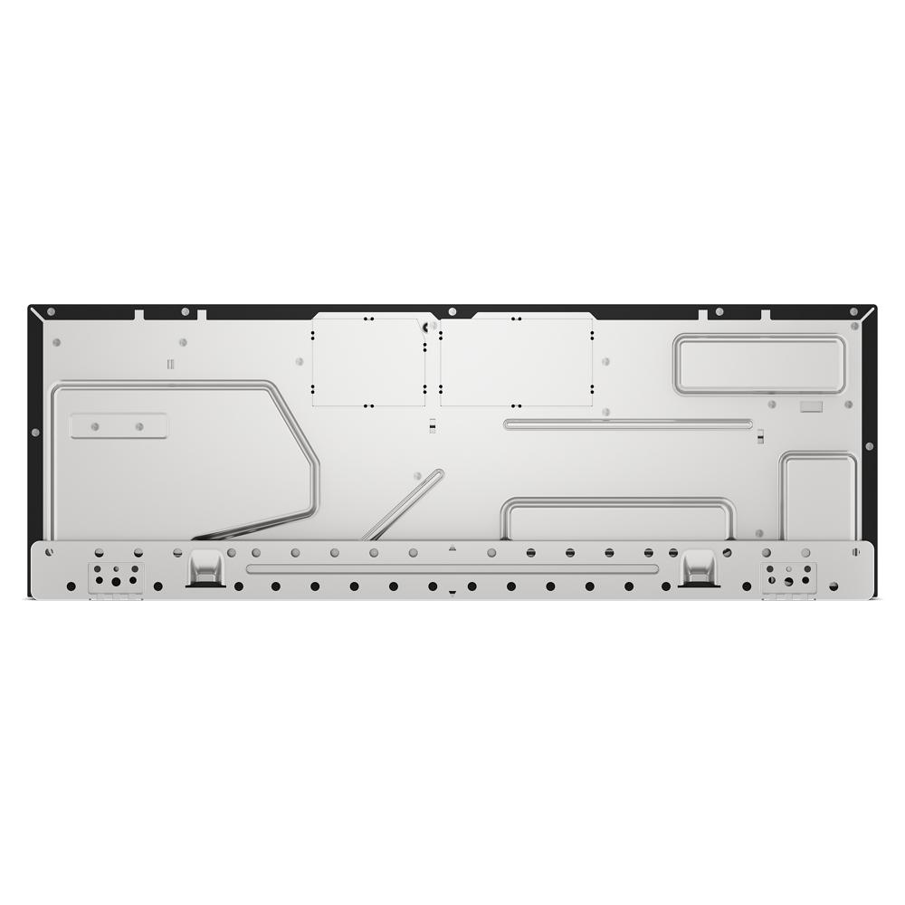 Back panel view of a smart low profile microwave hood with vent openings from kitchen appliances collection