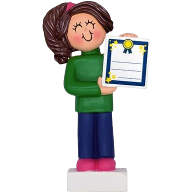 Brunette female child figurine holding award plaque from Christmas Ornaments & Tree Decorations under $50 collection