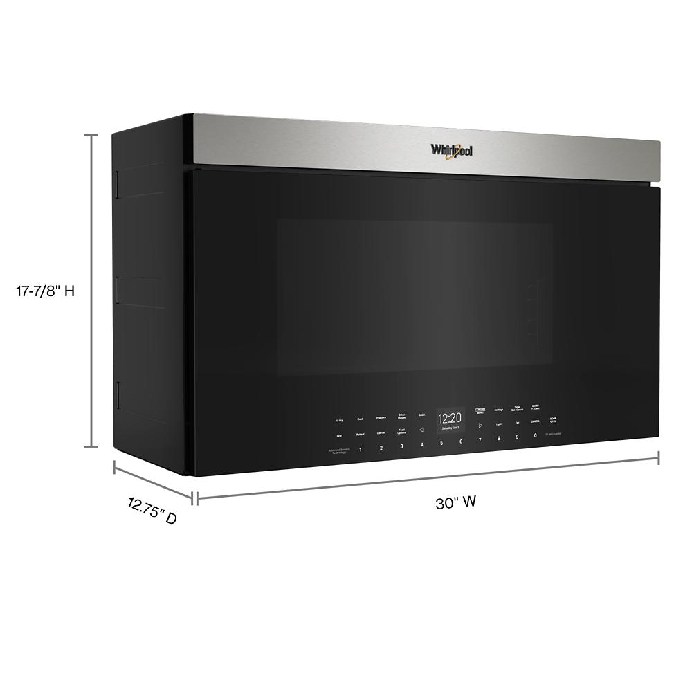 Front view of stainless steel over-the-range microwave with digital controls in Appliances and Kitchen collections