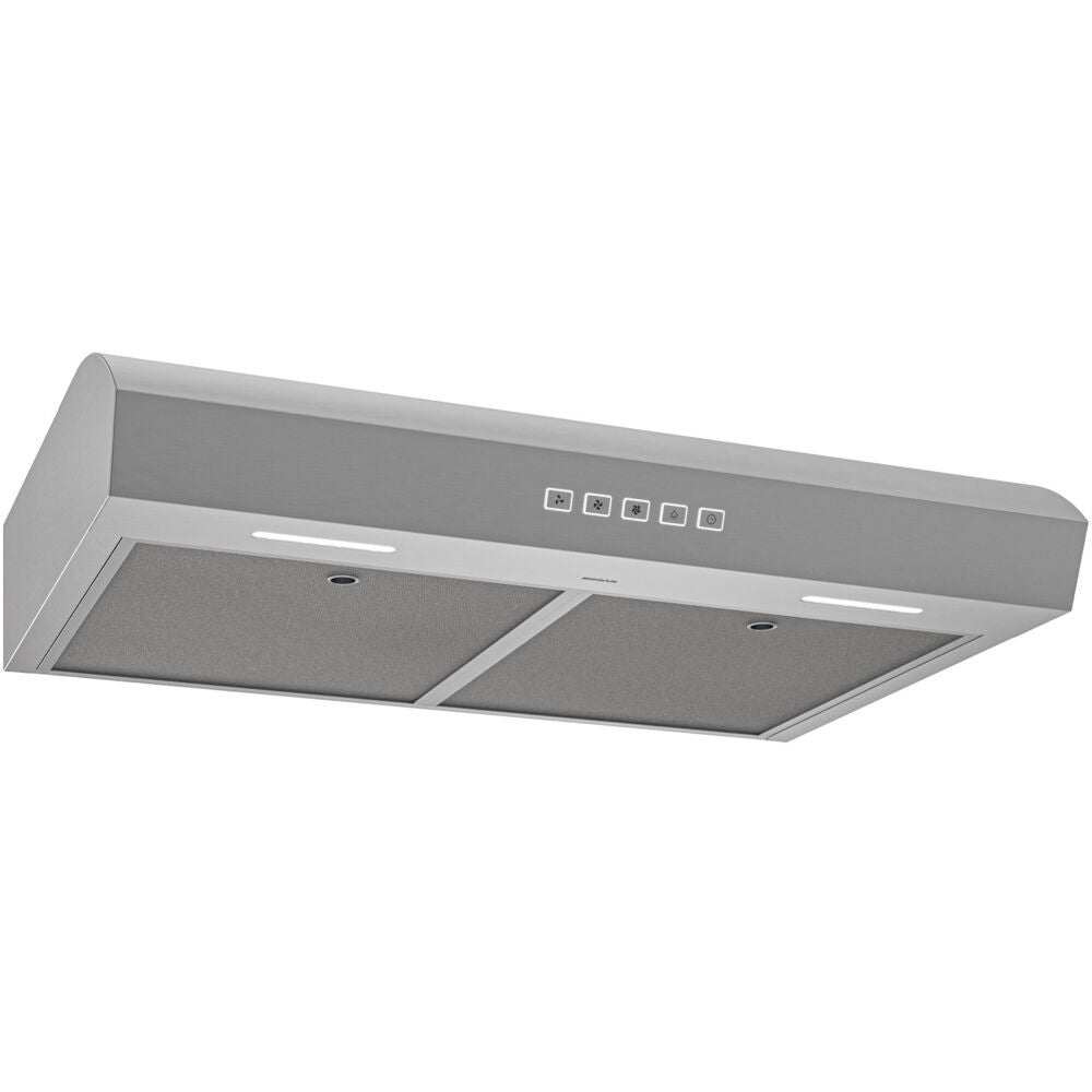 under cabinet range hood with dual mesh filters and integrated LED lights in kitchen and appliances collection