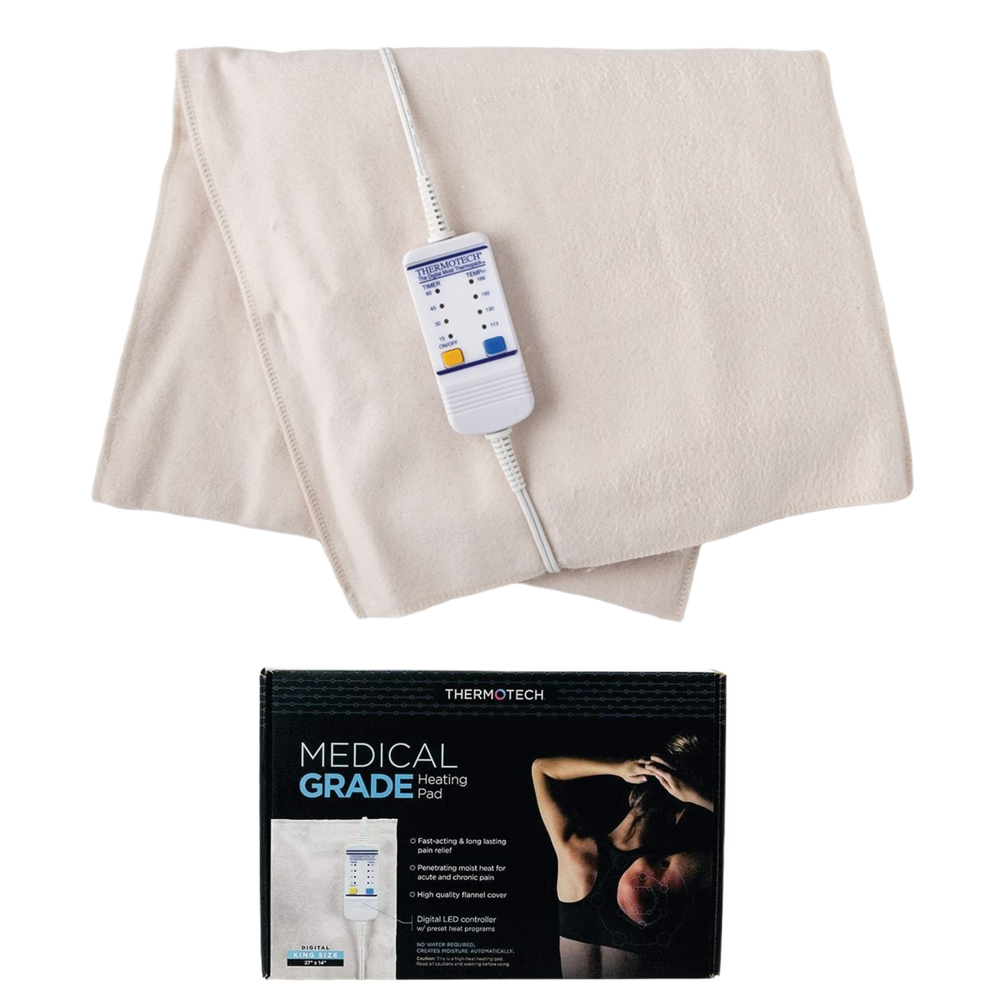 Beige digital medical grade heating pad with controller for pain relief, part of Health & Beauty and Under $100 collections