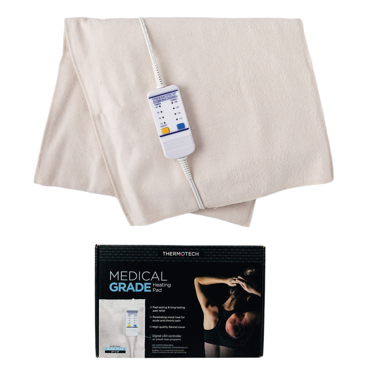 Beige digital medical grade heating pad with controller for pain relief, part of Health & Beauty and Under $100 collections
