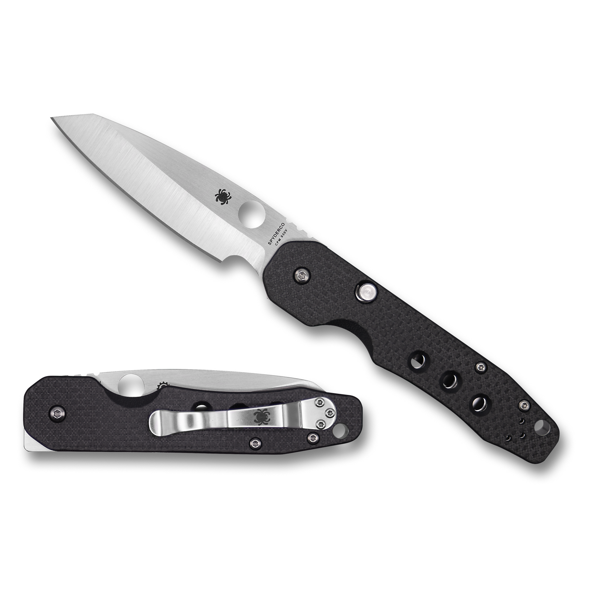 Black multi-tool folding knife with textured handle and stainless steel blade for cutting and woodworking tools collections
