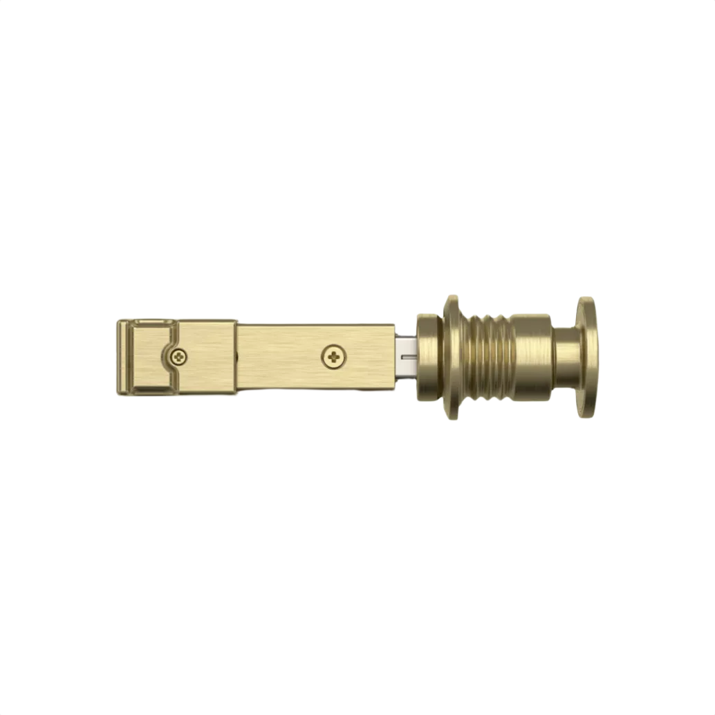 Brushed gold barn door lock bolt with mounting screws for secure home improvement installations