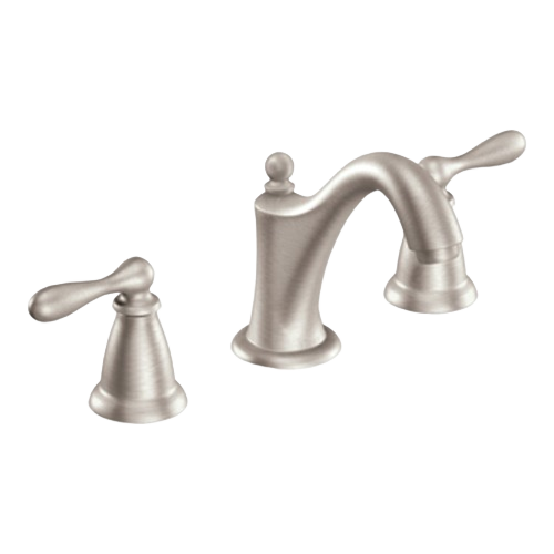 Widespread classic bathroom faucet set in nickel finish with curved spout and two lever handles for home improvement use
