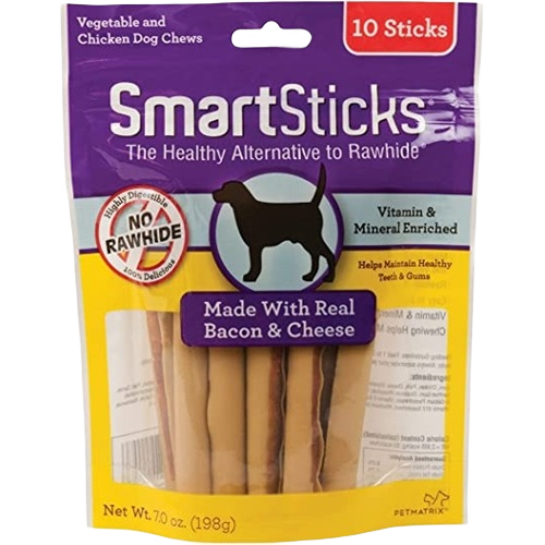 Package of 10 SmartSticks bacon and cheese dog chews, natural alternative treat in Treats and Pet & Animal collections under $50