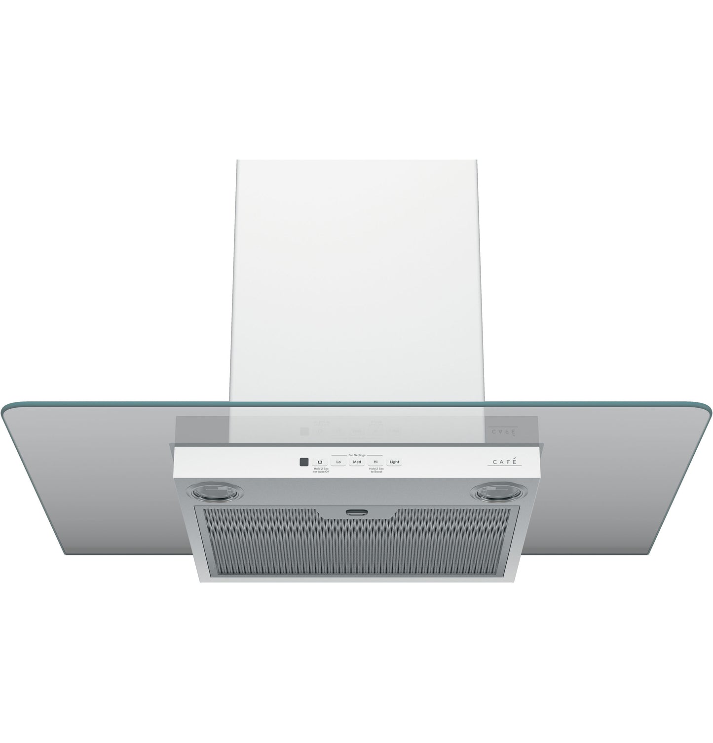 30-inch wall-mounted glass canopy chimney hood in stainless steel with LED lights and control panel for kitchens
