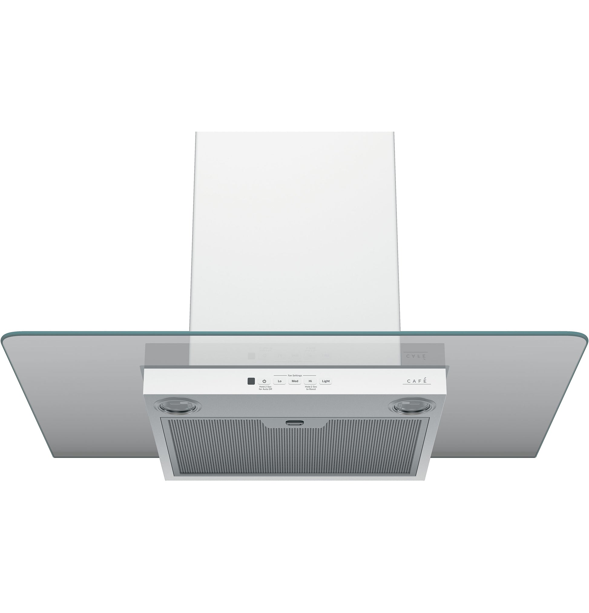 30-inch wall-mounted glass canopy chimney hood in stainless steel with LED lights and control panel for kitchens