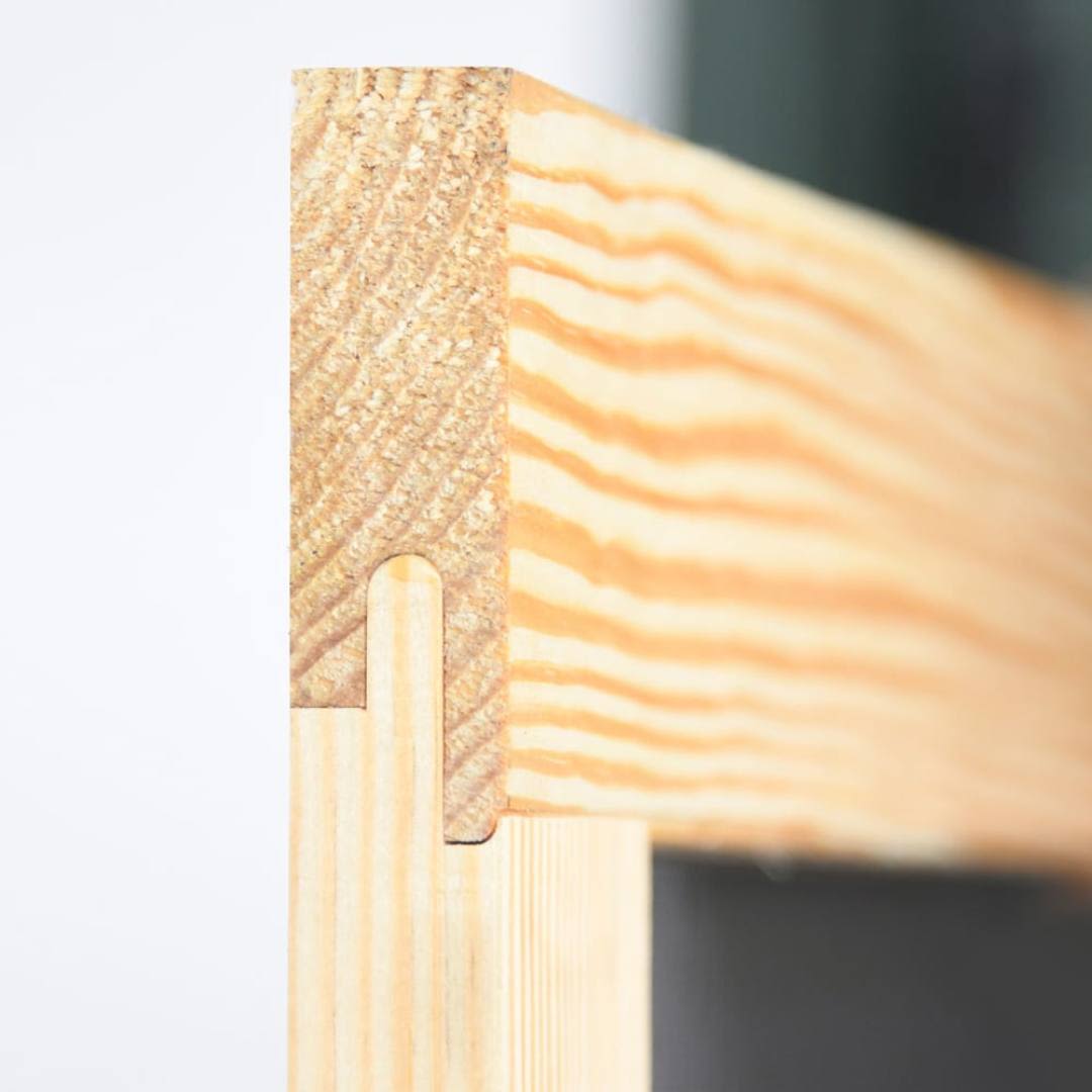 Close-up of natural wood joint detail on a wood frame for home improvement and woodworking projects
